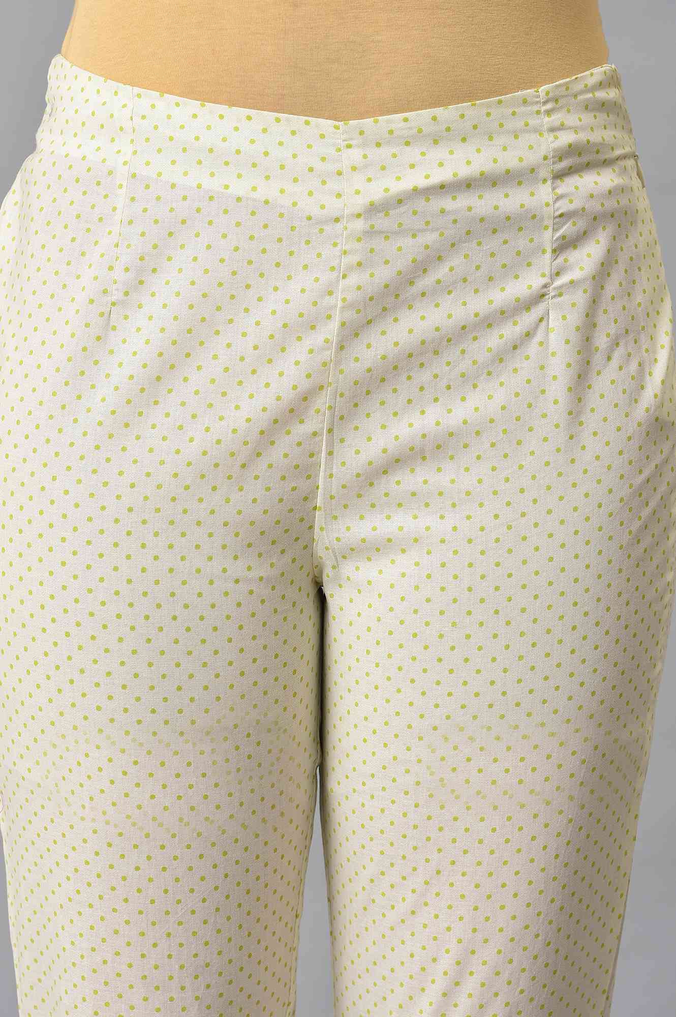 Ecru Green Dotted Slim Pants