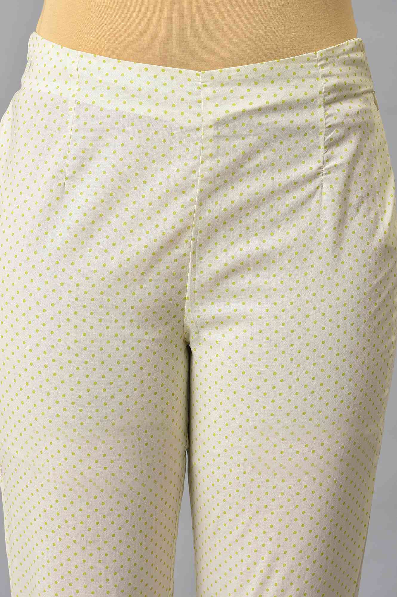 Ecru Green Dotted Plus Size Slim Pants