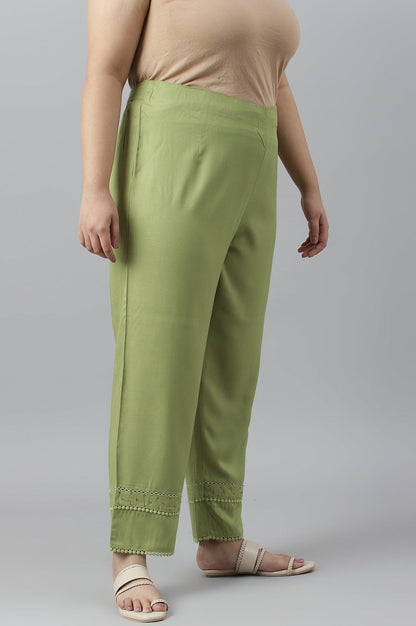 Green Straight Pants With Lace Details - wforwoman