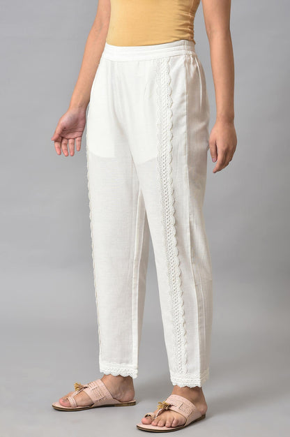 Plus Size Ecru Solid Lace Straight Pants - wforwoman