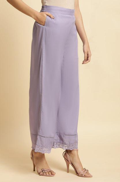 Purple Parallel Pants With Lace At Hemline - wforwoman