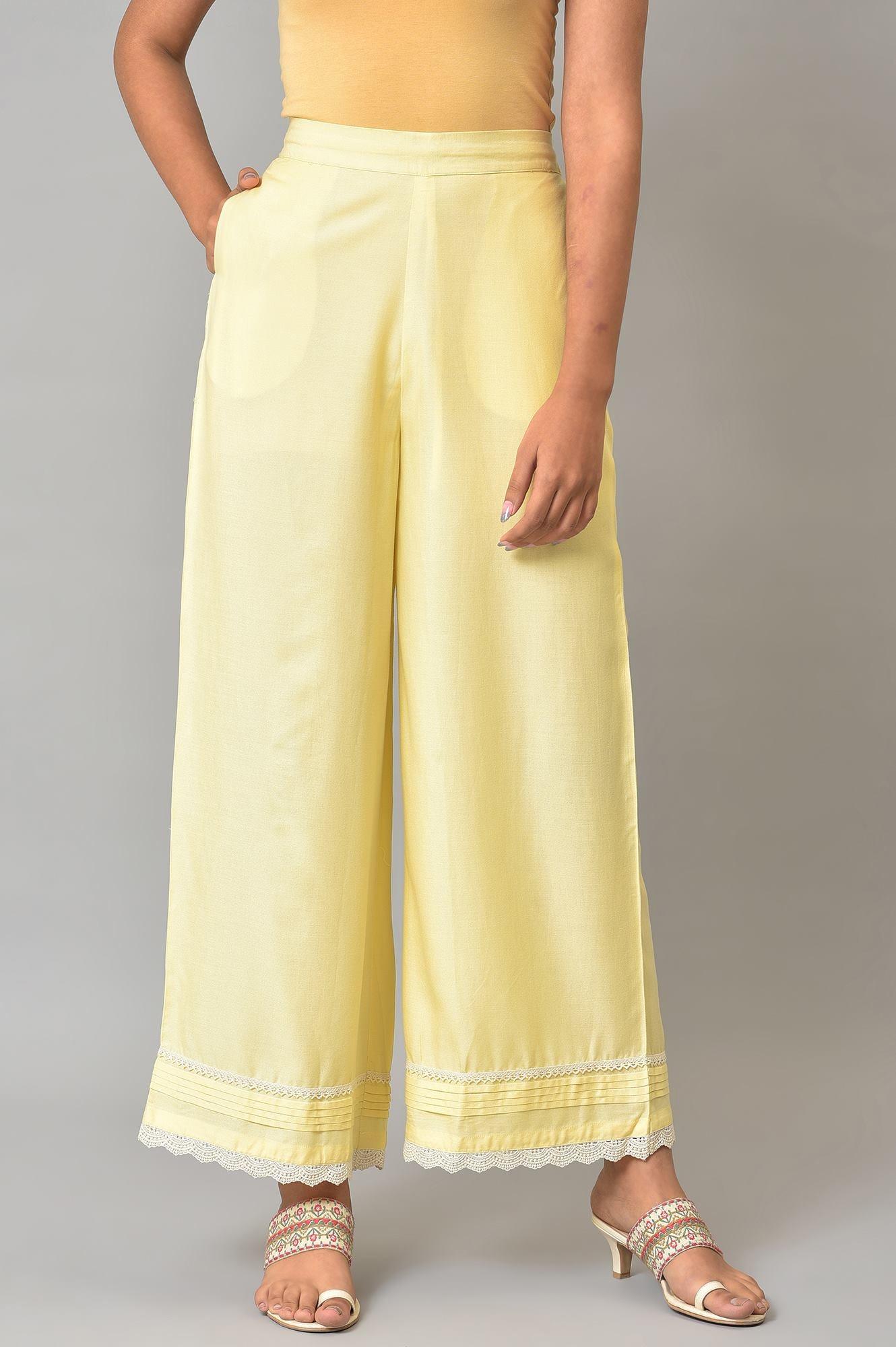 Parallel Pant Notes Buy Lemonade Yellow Parallel Pants With Lace Border Online for Woman ...
