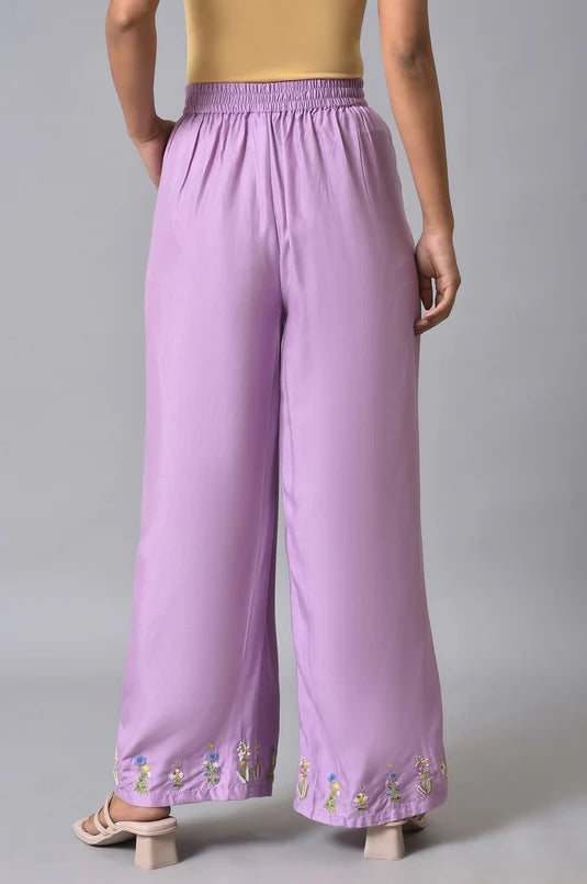 Purple Embroidered Parallel Pants