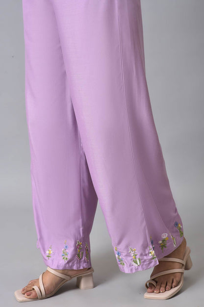 Purple Embroidered Parallel Pants