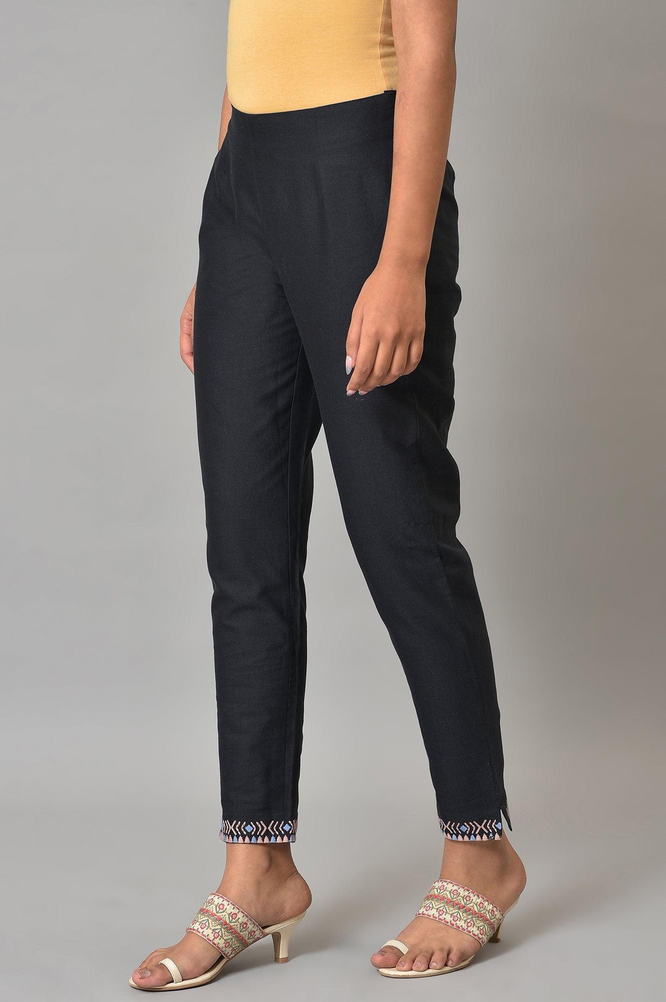 Black Slim Pants With Embroidery - wforwoman
