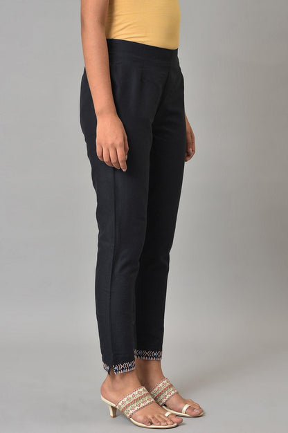 Black Plus Size Slim Pants With Embroidery - wforwoman