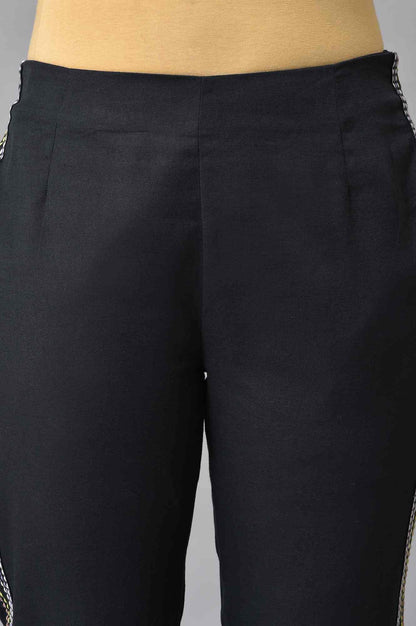 Plus Size Black Parallel Pants With Side Embroidery - wforwoman