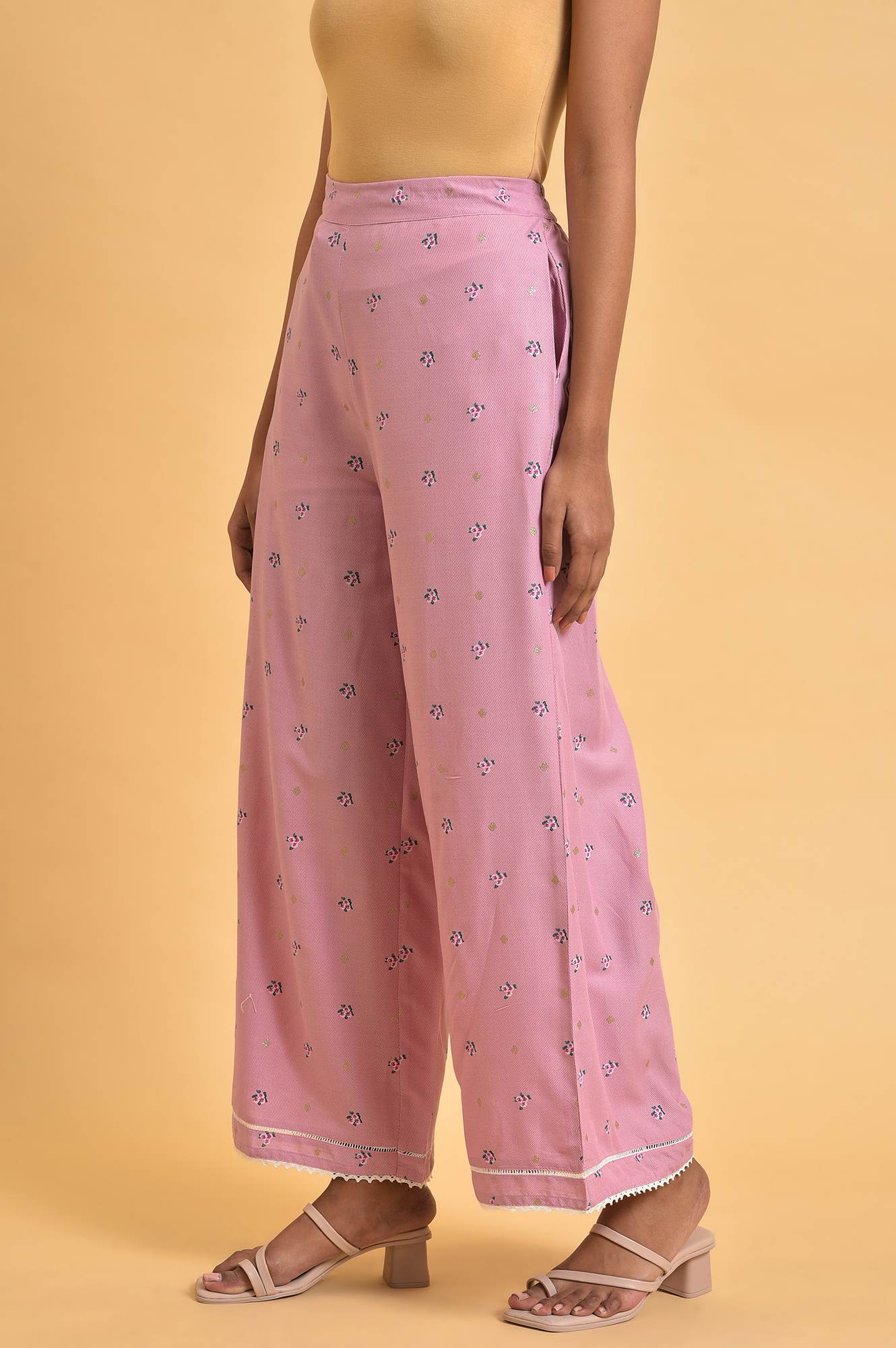 Light Purple Floral Printed Parallel Pants