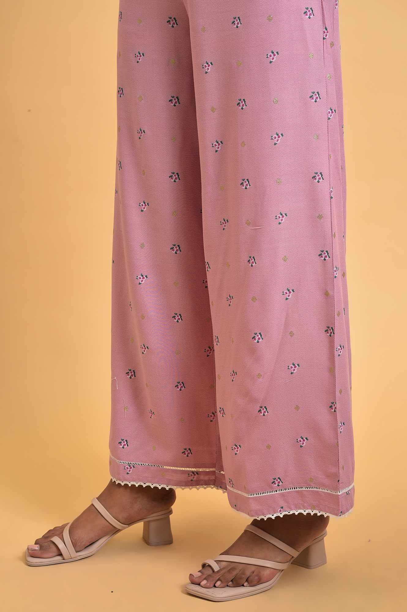 Light Purple Floral Printed Parallel Pants