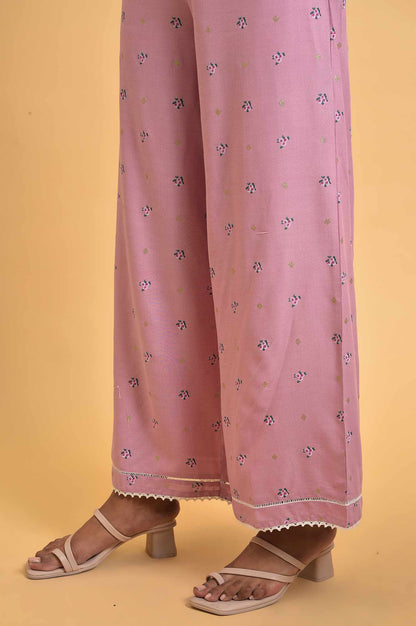 Light Purple Floral Printed Parallel Pants