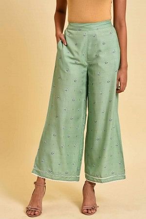 Light Green Floral Printed Plus Size Parallel Pants