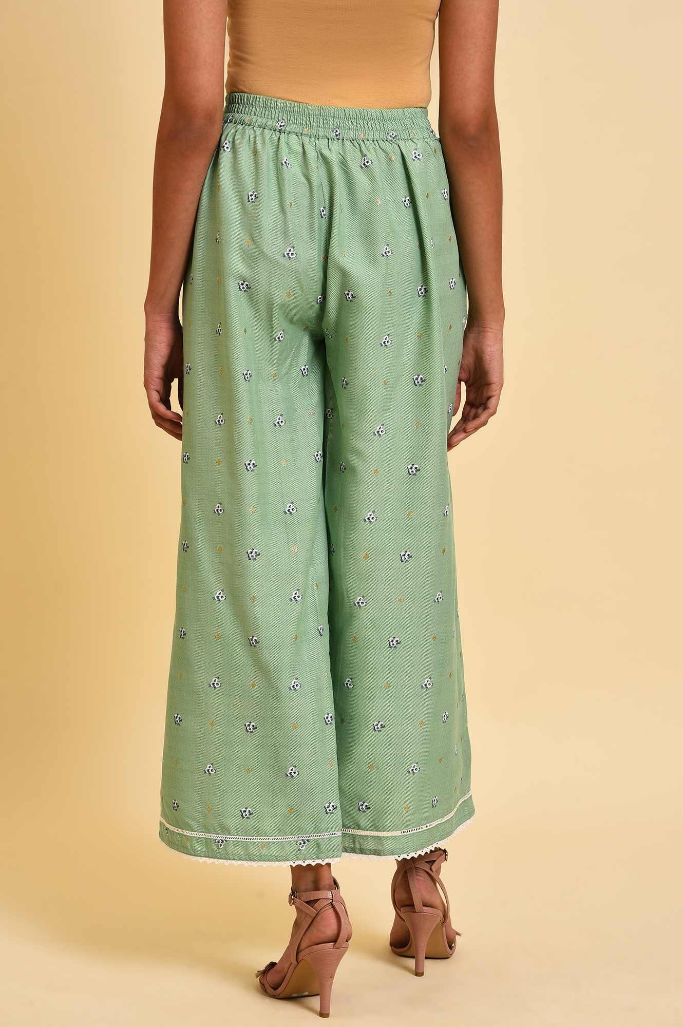 Light Green Floral Printed Parallel Pants - wforwoman