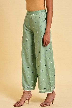 Light Green Floral Printed Plus Size Parallel Pants