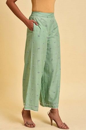 Light Green Floral Printed Plus Size Parallel Pants