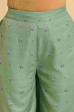 Light Green Floral Printed Plus Size Parallel Pants