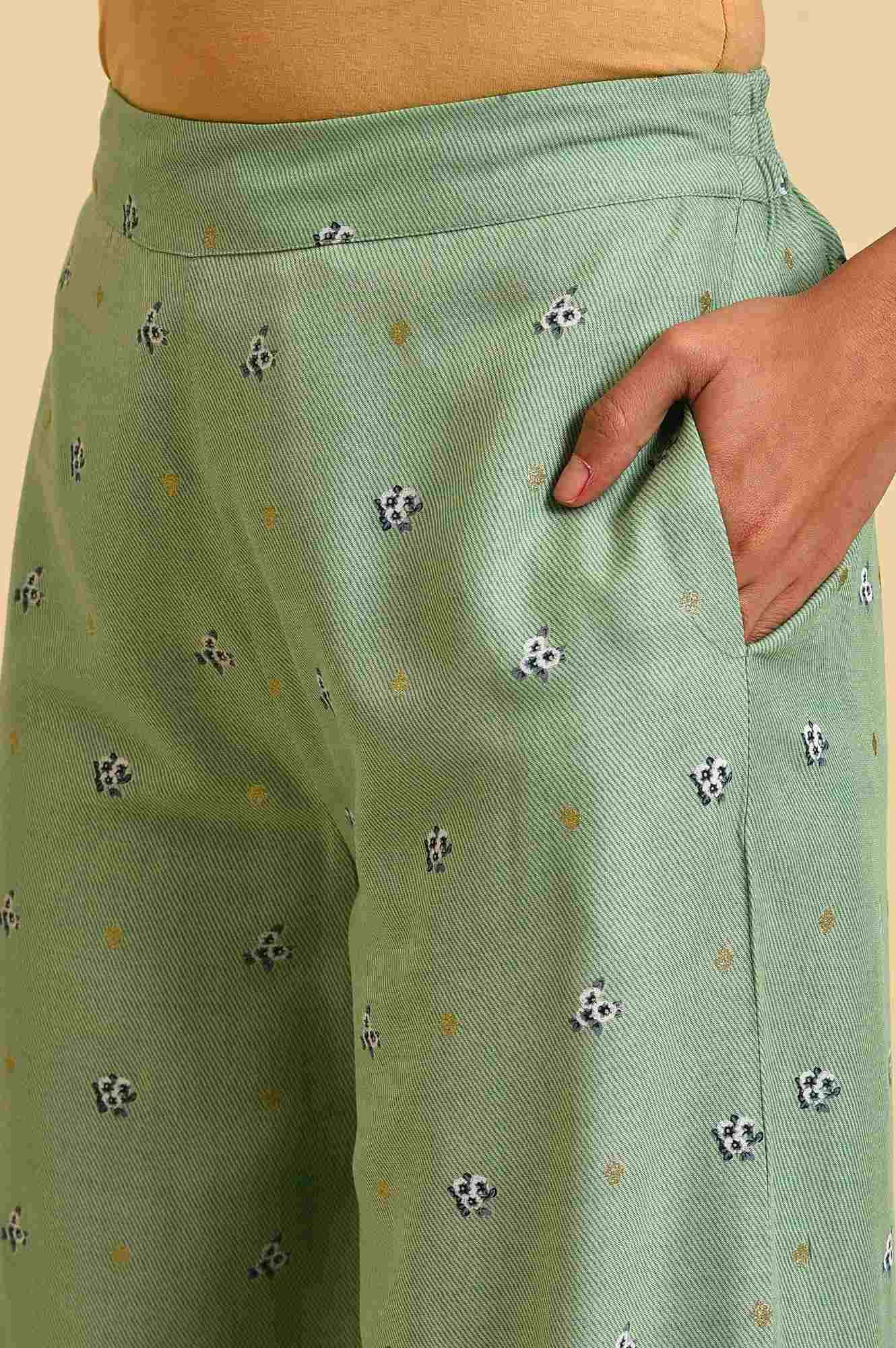 Light Green Floral Printed Parallel Pants - wforwoman