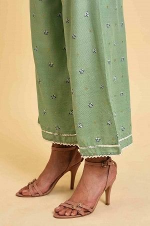 Light Green Floral Printed Plus Size Parallel Pants