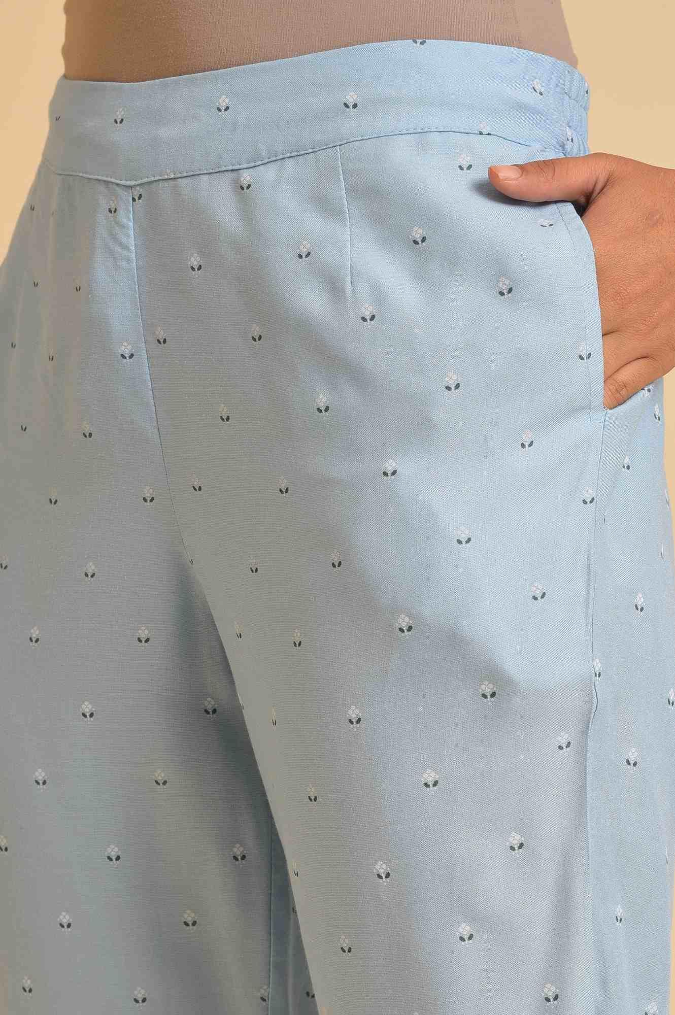 Blue Printed Slim Pants - wforwoman