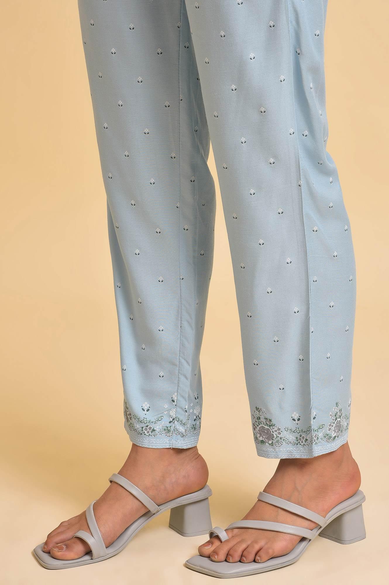 Blue Printed Slim Pants - wforwoman