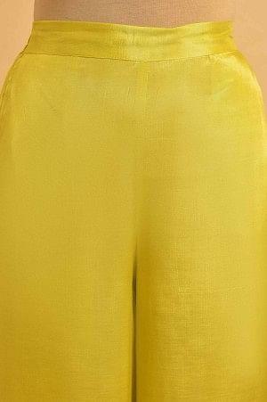 Plus Size Yellow Parallel Pants With Lace And Embroidery - wforwoman