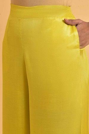 Plus Size Yellow Parallel Pants With Lace And Embroidery - wforwoman