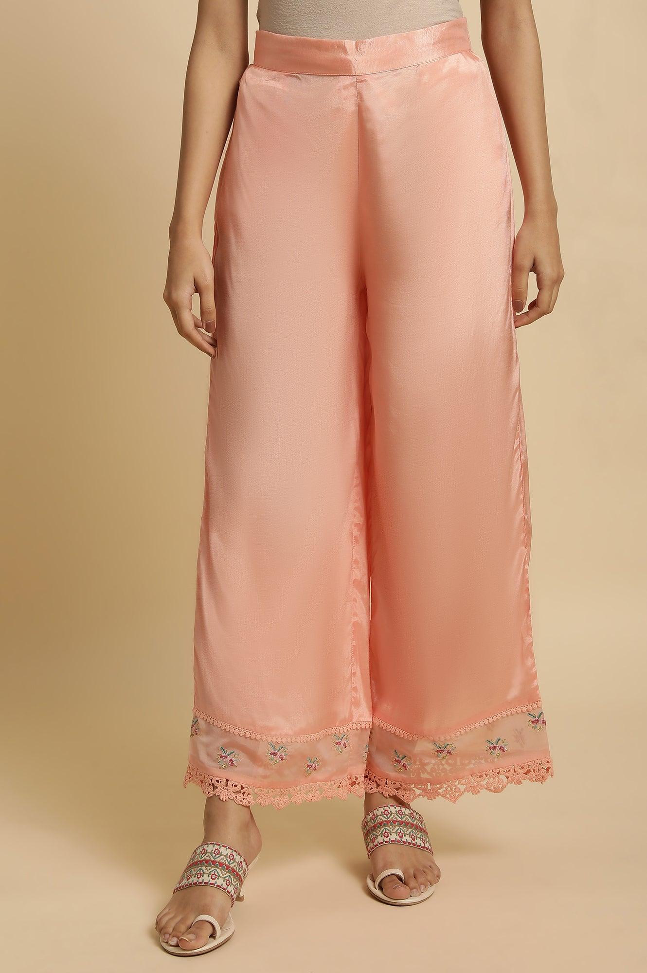 Pink Parallel Pants With Lace And Embroidery - wforwoman