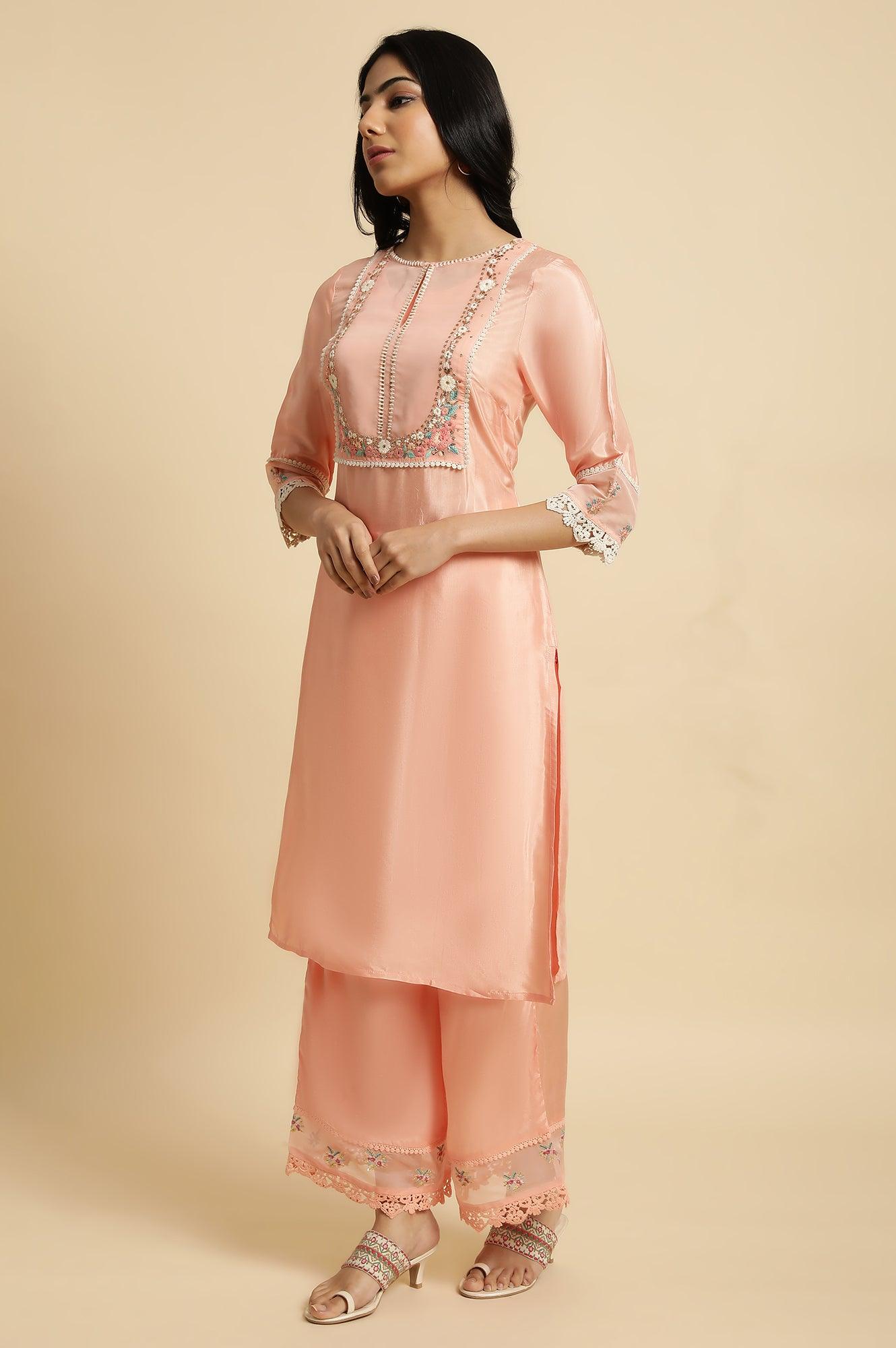 Pink Parallel Pants With Lace And Embroidery - wforwoman