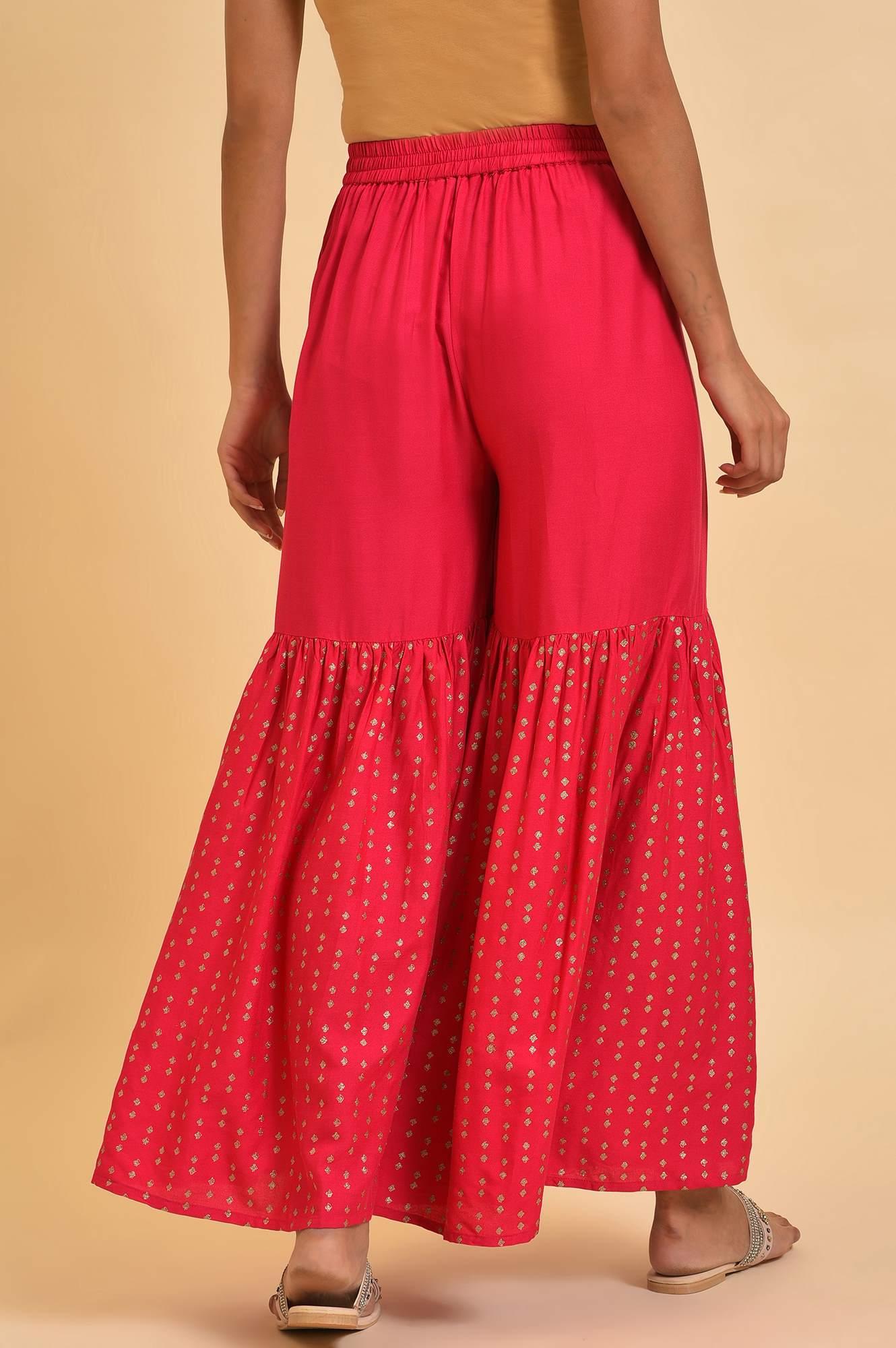 Pink Glitter Printed Sharara Pants - wforwoman