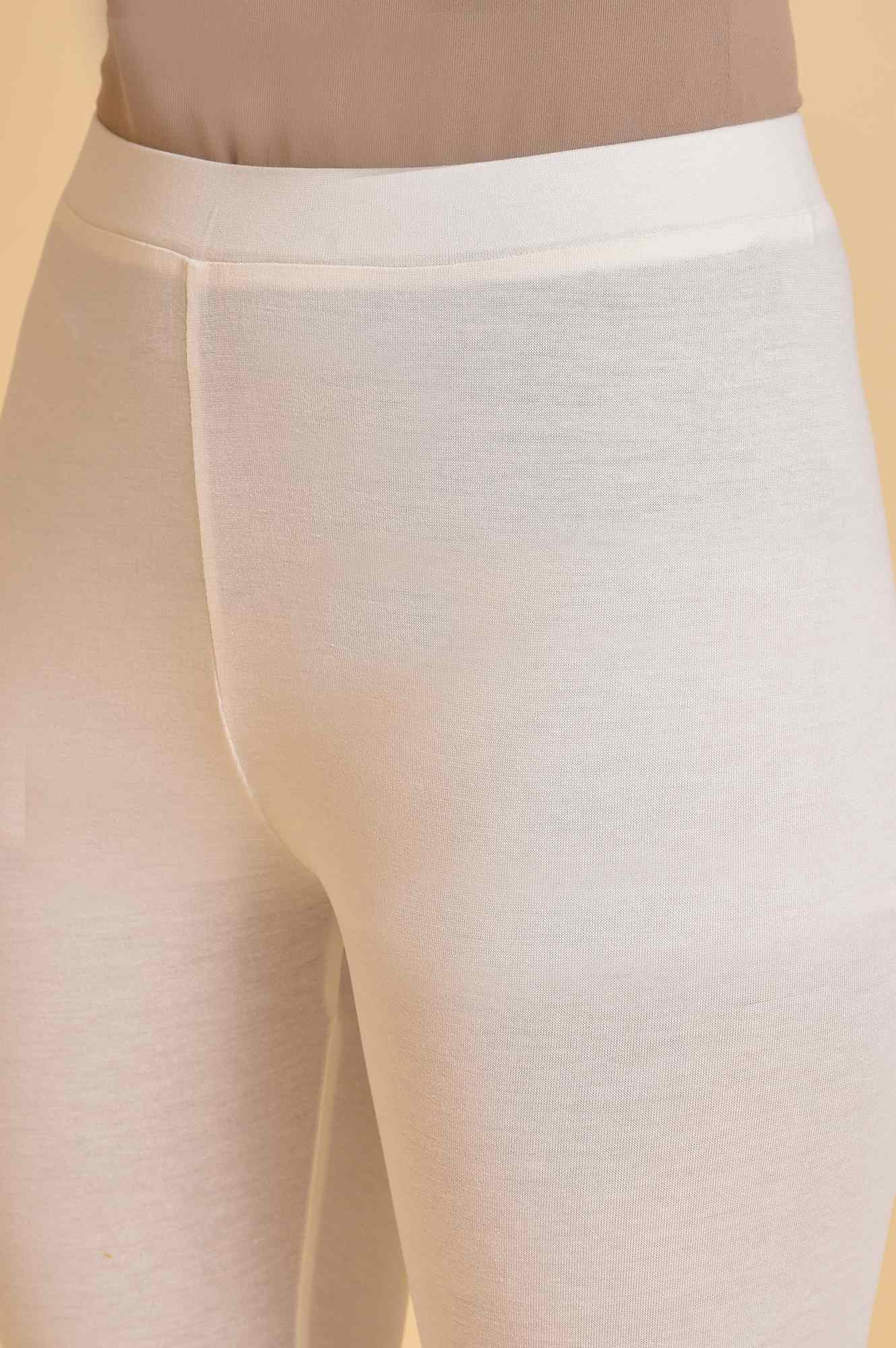 Ecru Solid Viscose Lycra Tights