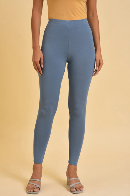 Blue Solid Viscose Lycra Tights