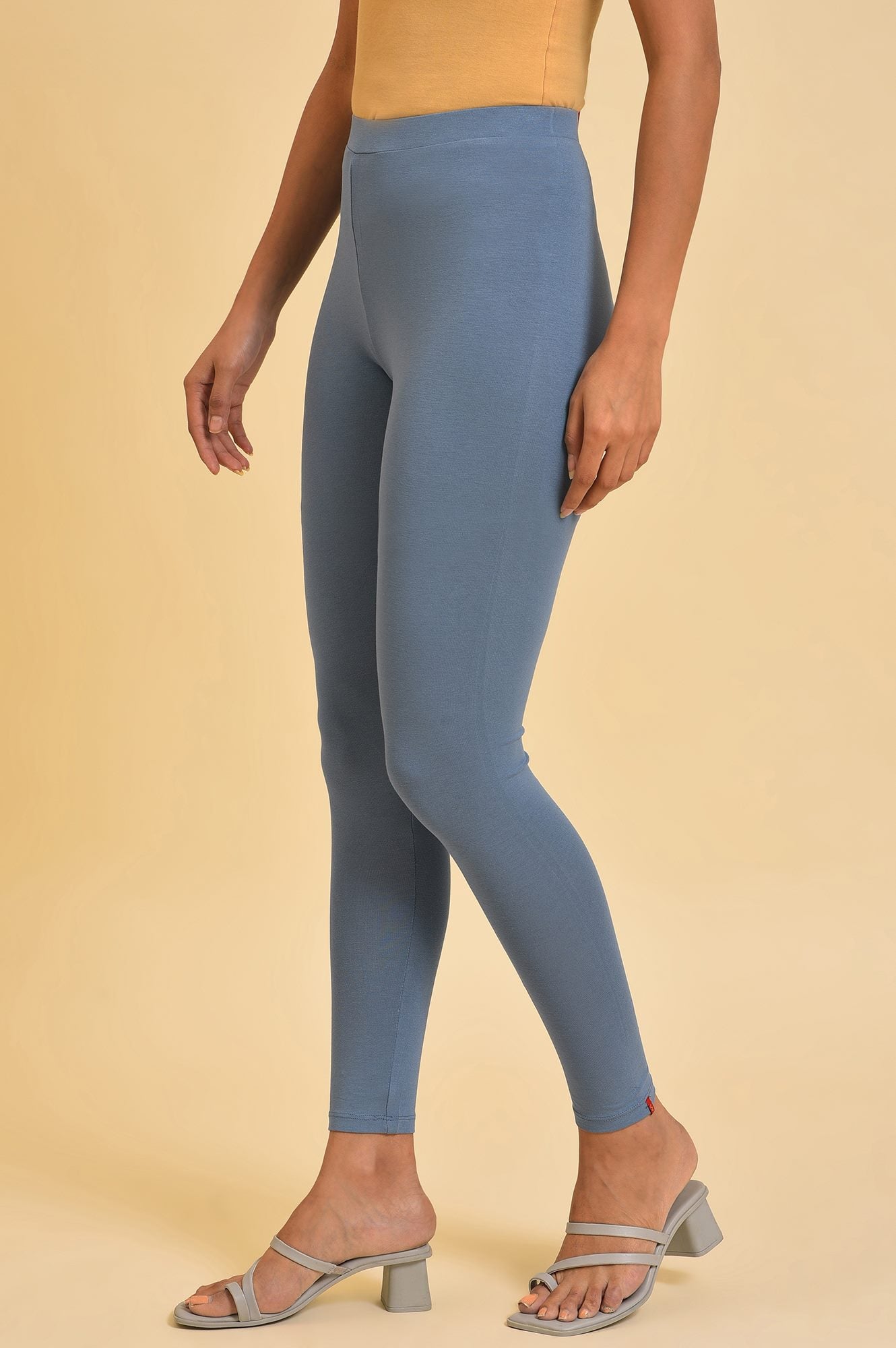 Blue Solid Viscose Lycra Tights