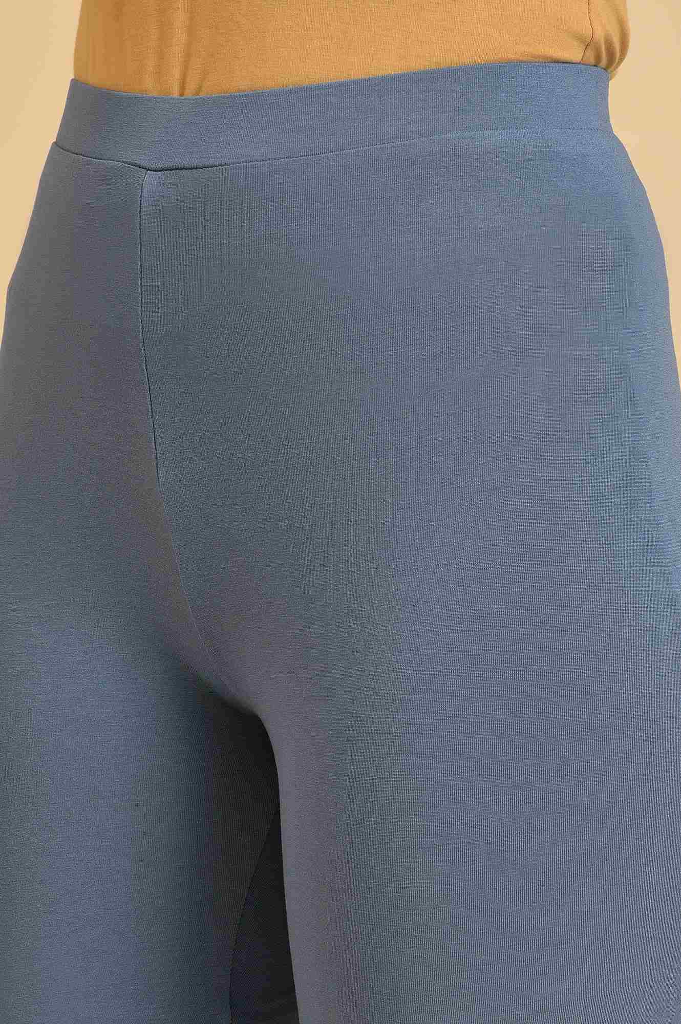 Blue Solid Viscose Lycra Tights