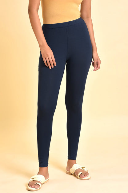 Blue Solid Viscose Lycra Tights