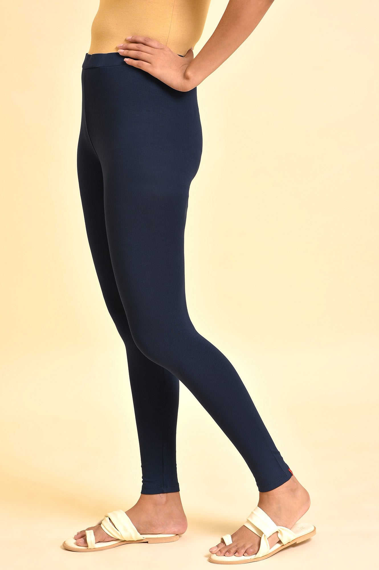 Blue Solid Viscose Lycra Tights