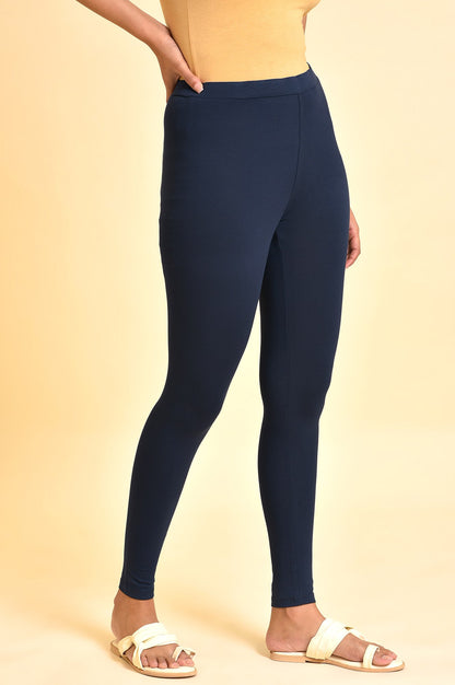 Blue Solid Viscose Lycra Tights