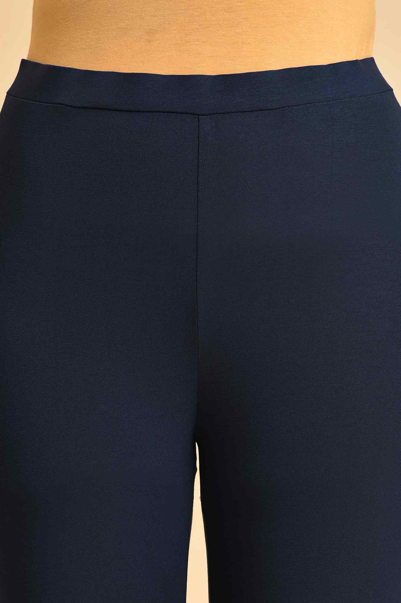 Blue Solid Viscose Lycra Tights