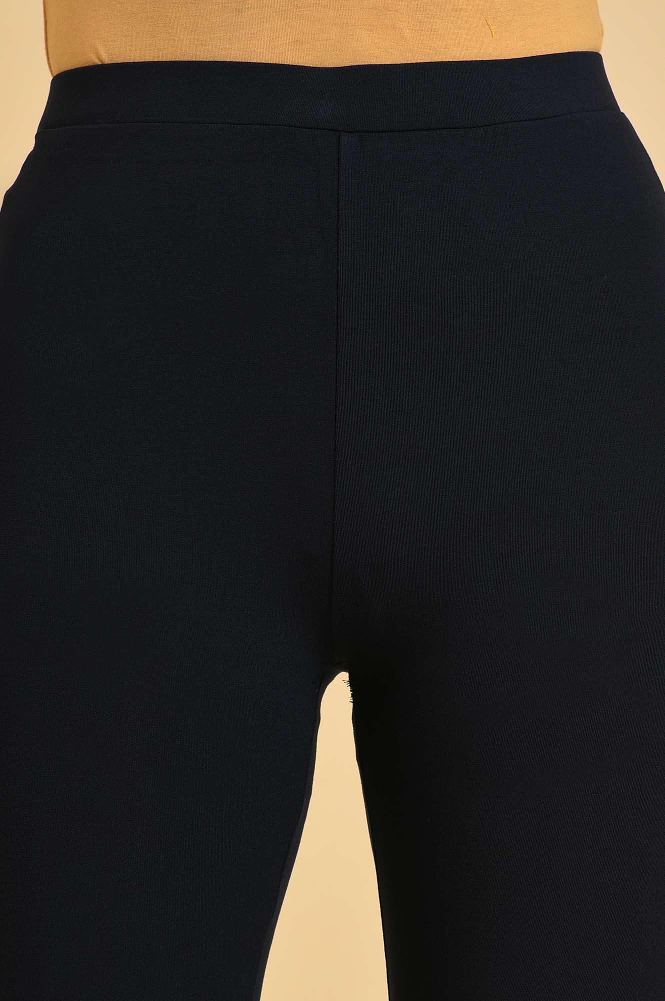 Blue Solid Viscose Lycra Tights