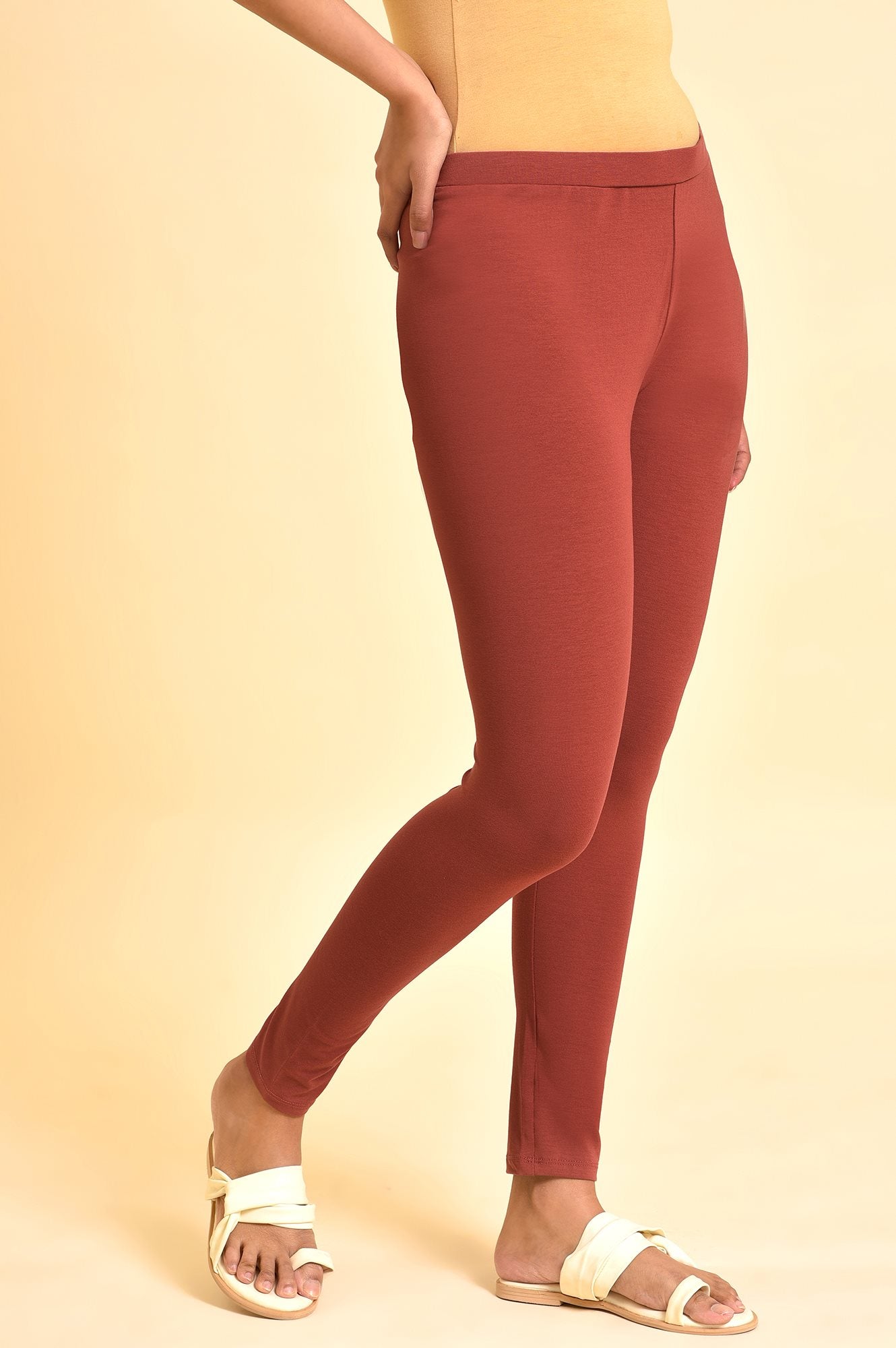 Red Solid Viscose Lycra Tights