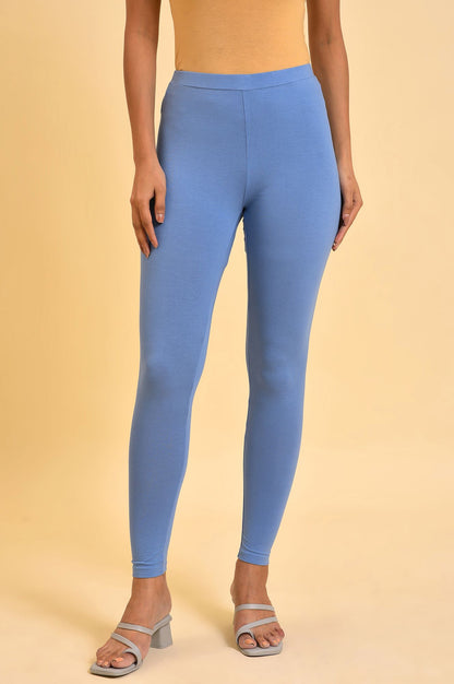 Blue Solid Viscose Lycra Tights