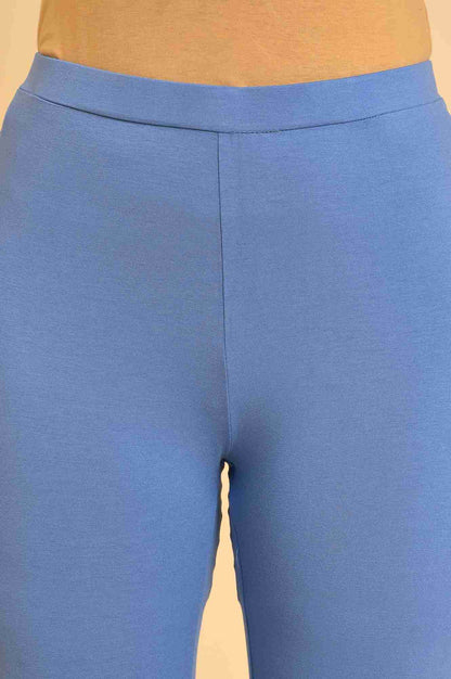 Blue Solid Viscose Lycra Tights