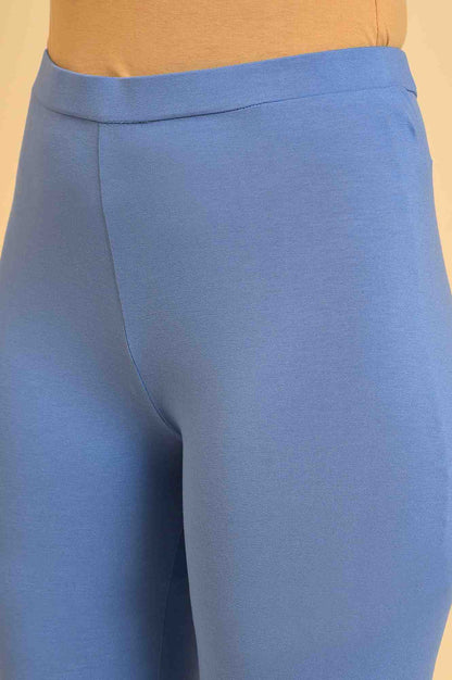 Blue Solid Viscose Lycra Tights