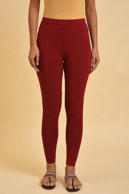 Red Solid Viscose Lycra Tights