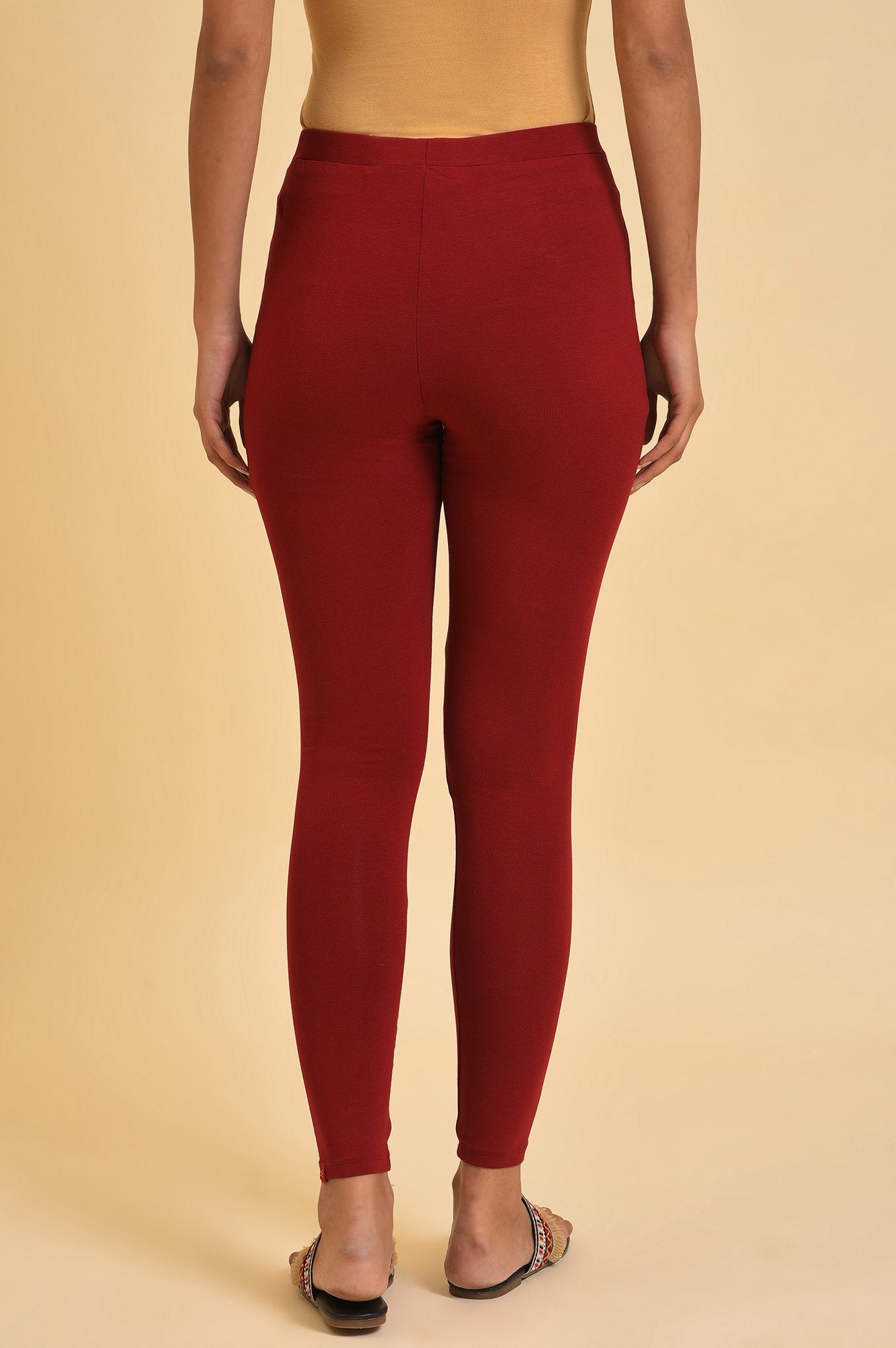 Red Solid Viscose Lycra Tights