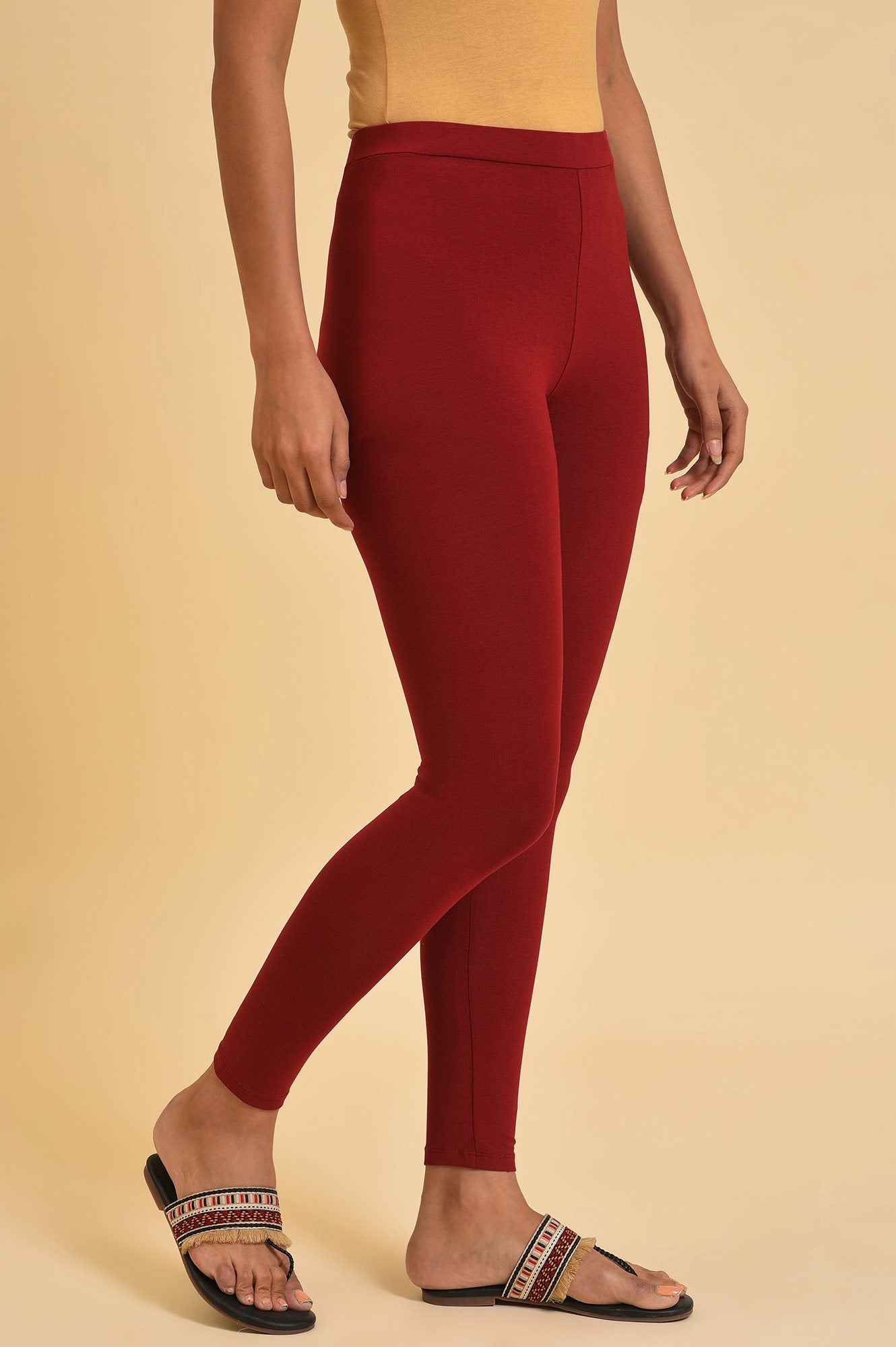 Red Solid Viscose Lycra Tights