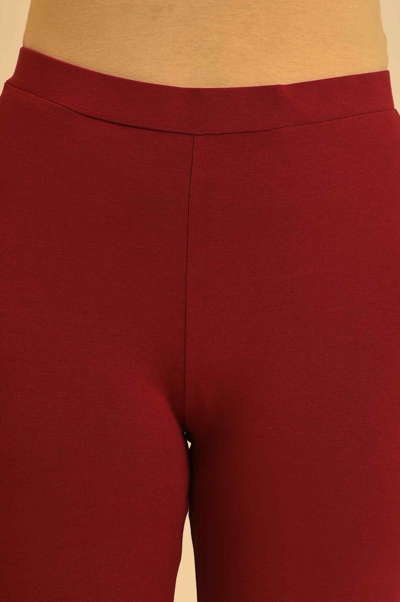 Red Solid Viscose Lycra Tights