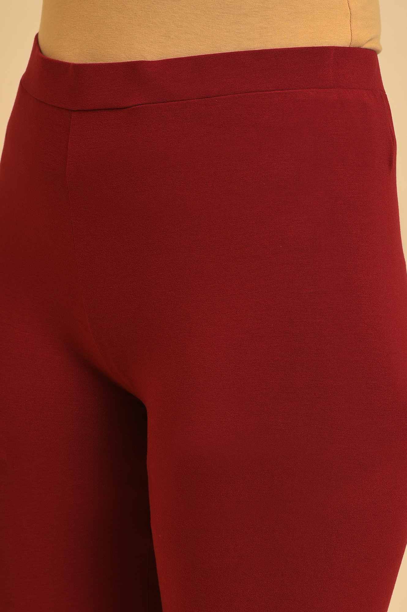 Red Solid Viscose Lycra Tights