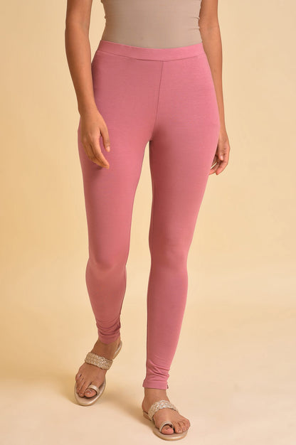 Pink Solid Viscose Lycra Tights