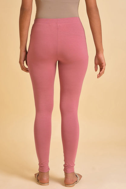 Pink Solid Viscose Lycra Tights