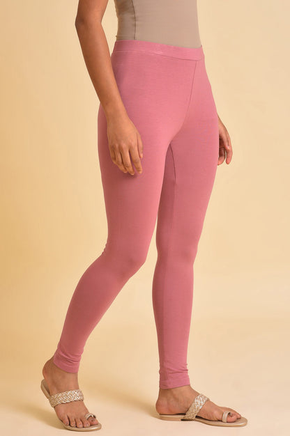 Pink Solid Viscose Lycra Tights