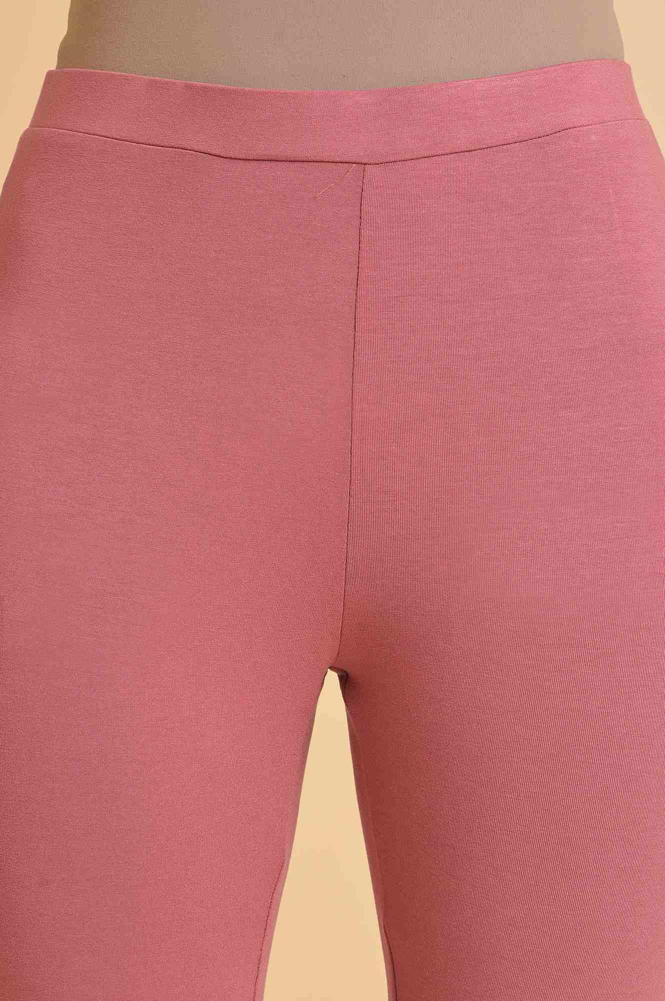 Pink Solid Viscose Lycra Tights